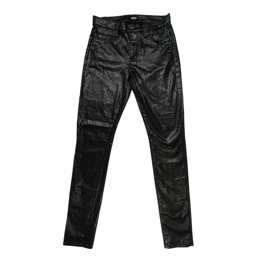 Hudson Barbara High Waist Skinny Jeans Metallic Houndstooth Black 26 NWT‎